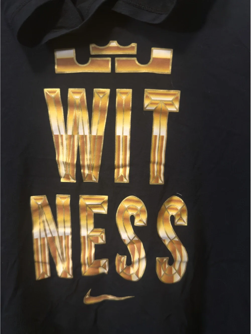 Nike Black 'Witness' Short Sleeve Hoodie with Gold Print